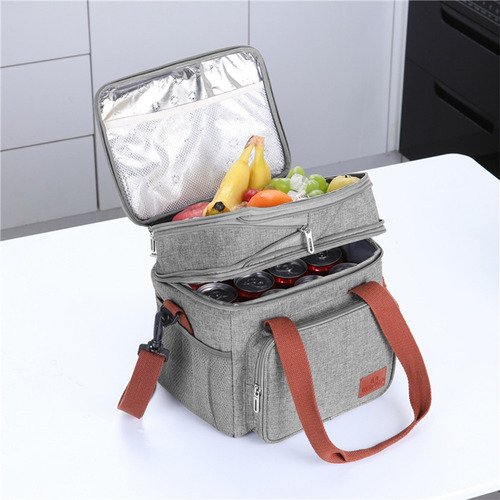 Banna Lonchera Térmica 2 En 1 17l Bolsa De Almuerzo Portátil De Una O Dos Capas Correa De Hombro Desmontable Y Ajustable Mantiene El Calor Y El Frío Durante Mucho Tiempo Gris