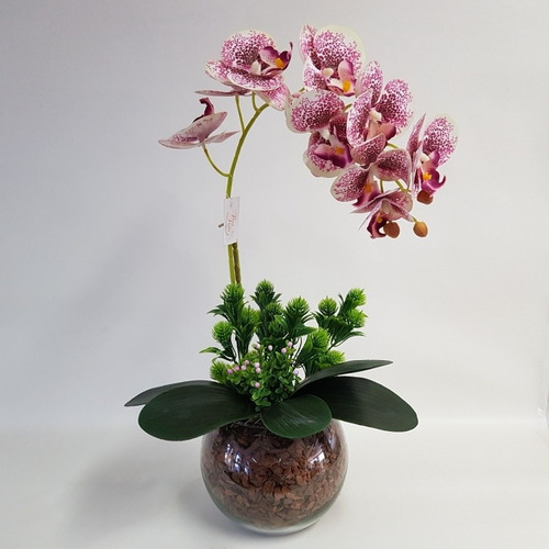 1 Arranjo De Flores Artificiais Orquídeas Azuis + Vaso Vidro | Parcelamento  sem juros