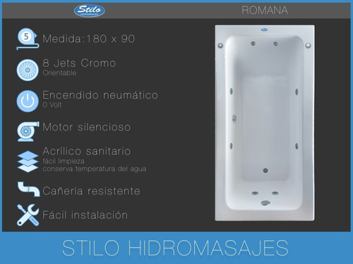 Imagen 2 de 10 de Hidromasaje Minimalista 180 X 90 8 Jets Acrílico Sanitario