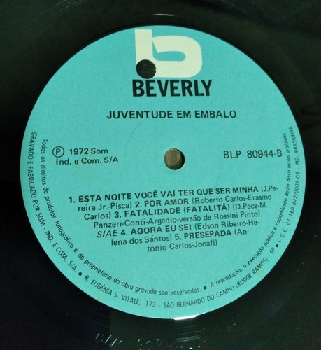 Lp Juventude Em Embalo Roberto Erasmo Carlos Antônio Jocafi (Usado)