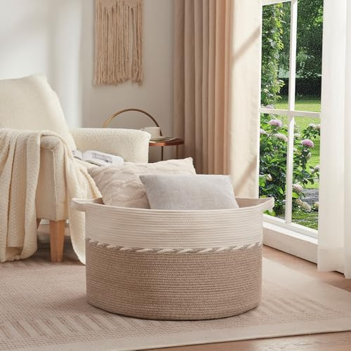 Cesta Extra Grande De Algodón Marrón Para Mantas Y Juguetes