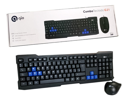 Kit Teclado Y Mouse Para Pc Gio Modelo G21 Usb Teclas En Español, A Prueba De Salpicaduras, Compatible Con Windows, Ios, Android