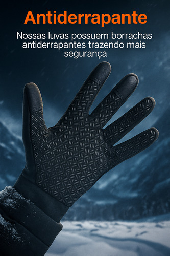 Luva De Frio Para Motoqueiro Touch Impermeável Antiderrapant Preto Preto