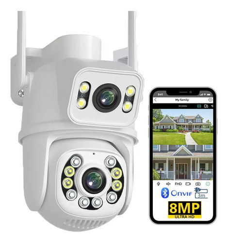 Cámara De Seguridad 8mp Wifi Exterior 360° Con Doble Lente