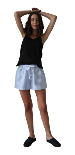 Imagen 3 de 7 de Pijama Verano Mujer Short Rayado Musculosa Negro Mujer Annis