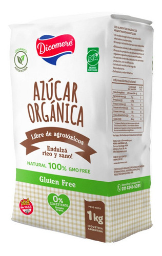 Dicomere Azucar Organica Certificada 1000g 1 Kg Sin Tacc