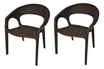 Comprar Pack 2 Sillas Terraza Ratan Curve Con Brazos Cafe