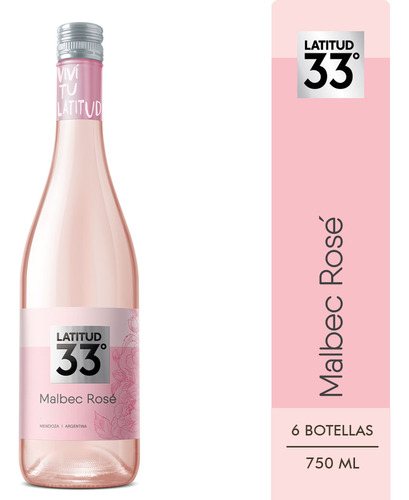 Vino Rosado Malbec Latitud 33° 750ml Pack X6
