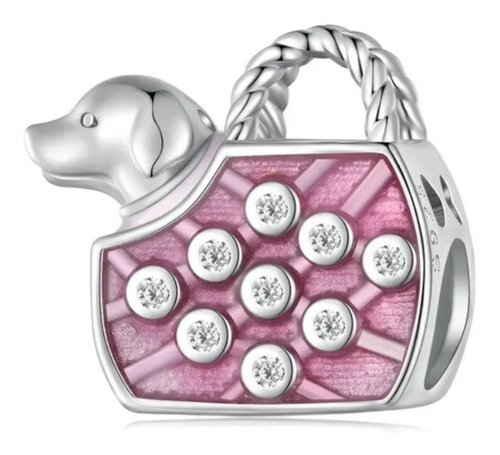 Charm Diseño Bolsa Rosa Para Mascotas, Plata De Ley 925.