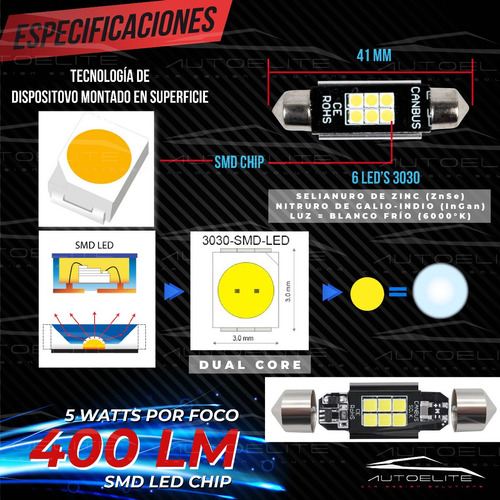 Imagen 7 de 10 de Foco Led Luz Interior Placa Ft 41 Mm Canbus Super Potentes