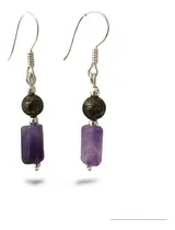 Comprar Aretes Plata 925 Amatista Y Pirita Cuarzos Naturales 