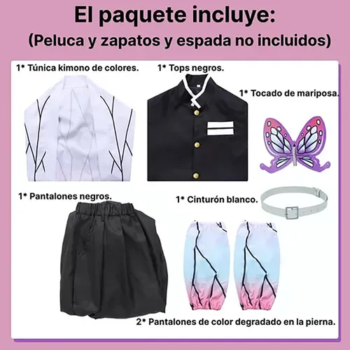 Demon Slayer: Kimetsu No Yaiba Kocho Shinobu Anime Disfraz De Cosplay Para Niños Con Peluca