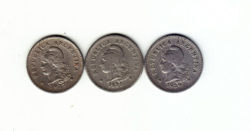 Argentina. Tres  Monedas De 10 Ctvs. 1937/38/39. (#).