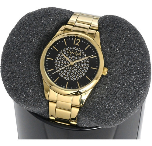 Relógio Lince Feminino Social Dourado Lrgj155l P2kx Cor do fundo Preto
