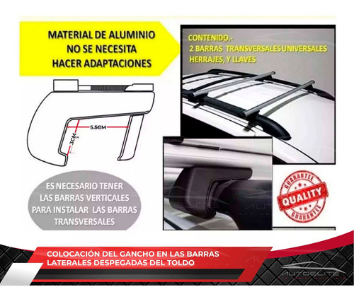 Imagen 8 de 10 de Barras Portaequipaje Universales Negro Con Candado 105cm