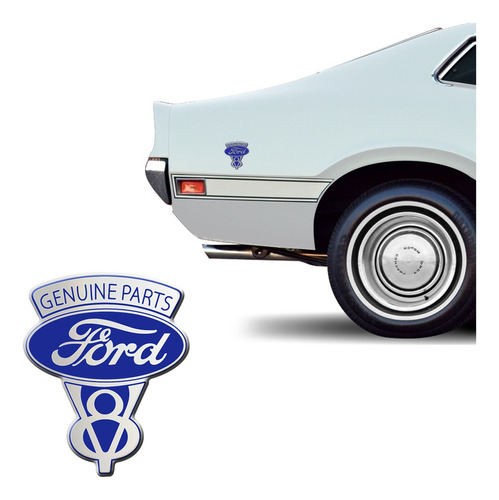 Adesivo Resinado Decorativo Ford V8 Genuine Parts 32/53 Cor Azul