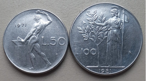 Duo De Monedas De 50 Y 100 Liras De Italia Años 1971 Y 1981.