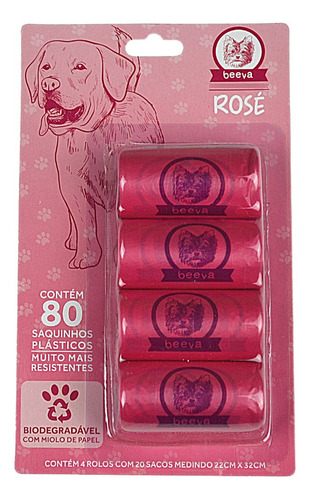 Refil Cata Caca Saquinhos 4x20 Biodegradável Beeva Rose