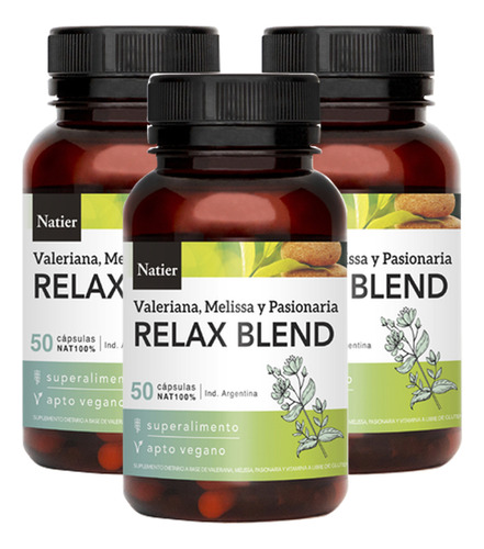 Combo Relax Blend Natier 50 Capsulas Sedante Natural X 3 Und