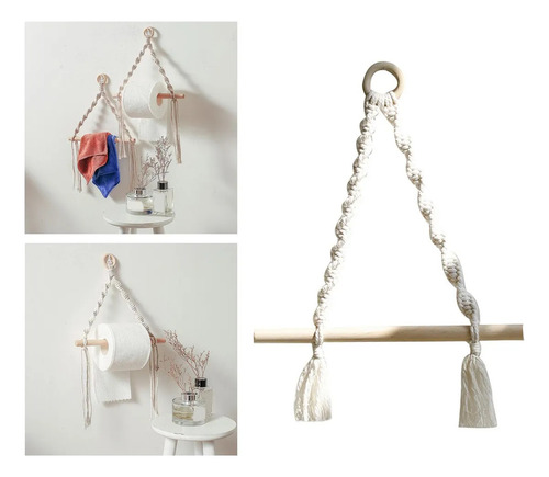 ; Soporte De Papel Higiénico De Macramé Con Pantalla