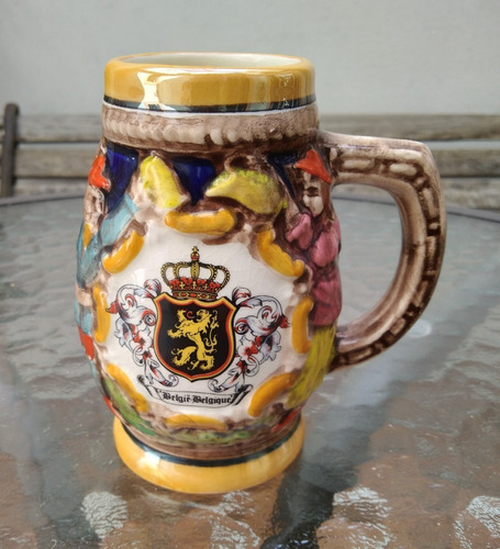 Jarra Cerveza Escudo Bélgica Decorada En Relieve Alt 11cm