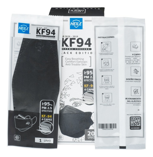 Mascarillas Heile Kn95 Kf94 Mask De Epe Industriales Descartables Con 4 Capas 1 Caja X 100 Unidades Color Negro