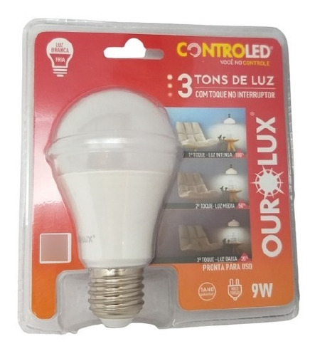 Lâmpada Bulbo Led Controled - 9w - 3 Intensidades De Luz Pelo Toque No Interruptor (100%-50%-20%) / Não Precisa Dimmer