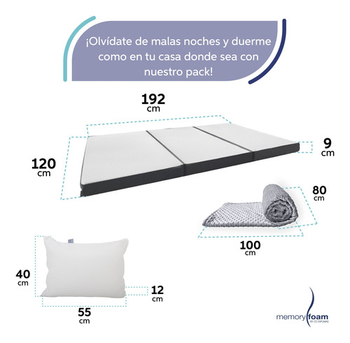 Pack Colchón Matrimonial Plegable + Cobija + Almohada Blanco