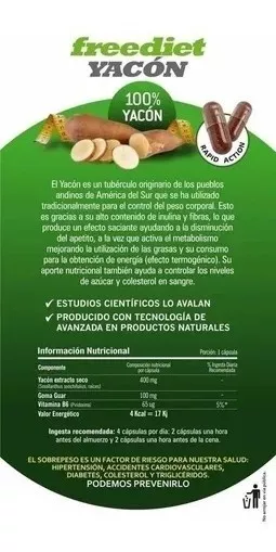 Free Diet Yacón. Promo 15 % Off Adelgazante A Base De Yacón