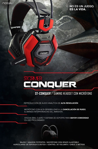 Auriculares Gamer Noga Stormer St-conquer Rojo Con Luz Led