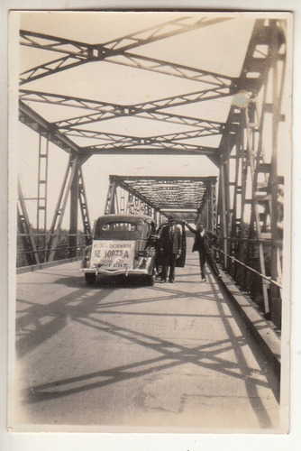 1935 Fotografia Vehiculo Con Aviso En Puente Durazno Uruguay