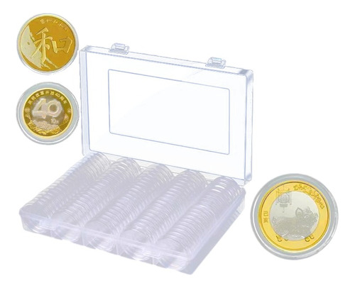 100 Capsulas 30mm Para Monedas Antiguedades Y Caja Plastico