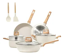 Comprar Bateria De Cocina，Utensilios de cocina antiadherentes，Juego De Utensilios De Cocina Ollas Y Cazuela de caldo, cacerola para leche, wok, sartén, sartén plana ，11 Piezas，Blanco ，Fabricado por Chef Koch