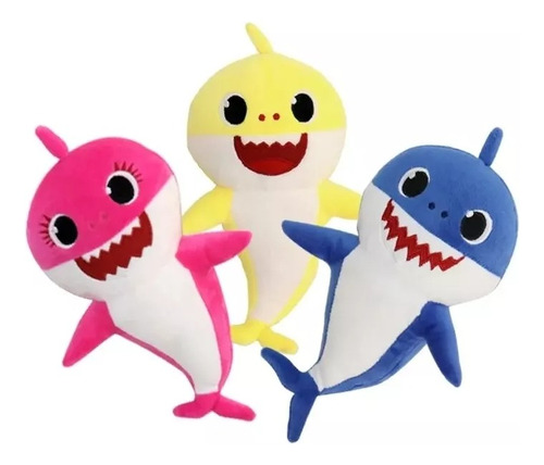 Hermoso Llavero De Peluche Baby Shark Azul Amarillo Rosa X3