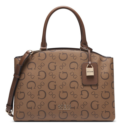 Bolsa Guess Factory Ag903006 Acabado de los herrajes Niquel Color Café medio Correa de hombro Chocolate Diseño de la tela Liso