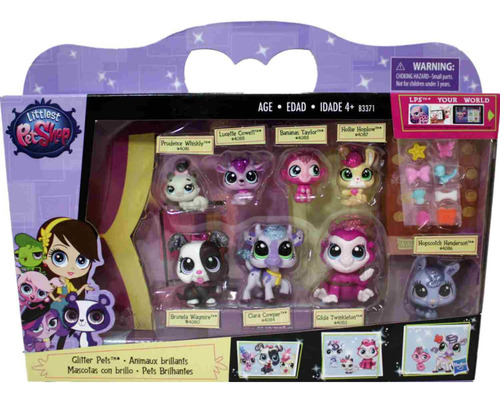 Hasbro Littlest Pet Shop - Paquete De 8 Mascotas Con Purpur.