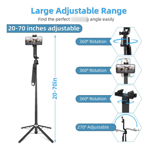 Trípode Automático De 360 Marca Xyz Modelo Abc 70 Pulgadas Color