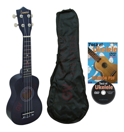 Ukelele Soprano Leonard Uk5bk Negro + Funda + Metodo