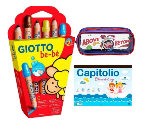 Kit Set Lapices Giotto Bebe X6 Cartuchera Pvc Block Blanco 