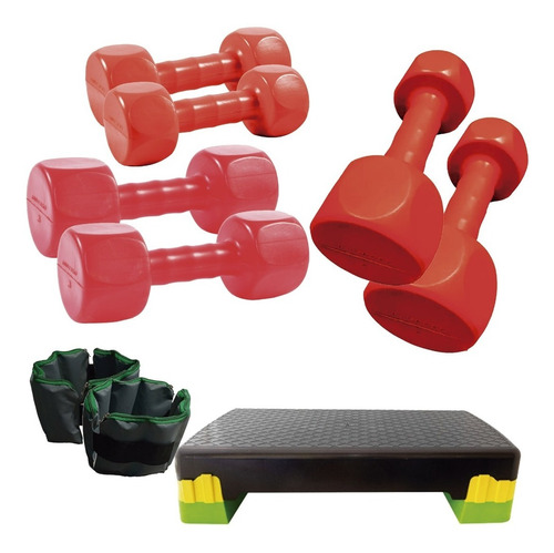 Kit Sport Maniac Step Módulos, Pesas Rojas, Tobilleras 2kg