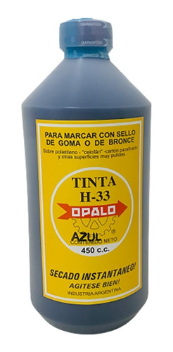 Tinta Sellos Indeleble Secado Rapido Opalo H33 X 450cc Azul