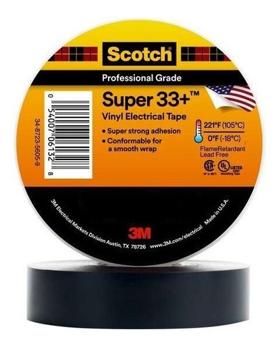 Teipe Electrico 3m Super 33+ Scotch 3/4 X 44ft 007in 2 Unid