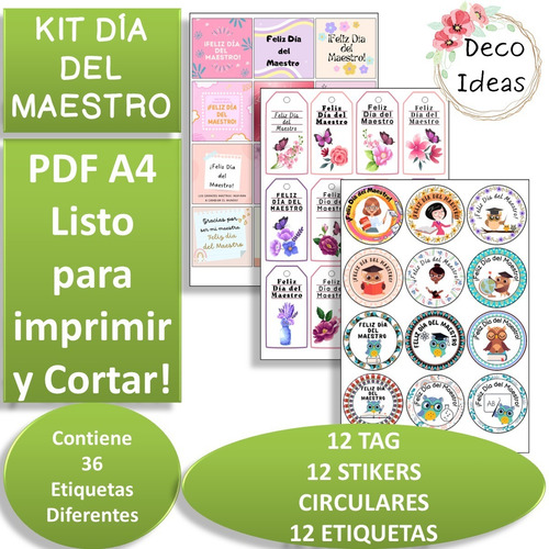 Imagen 1 de 4 de Imprimible Etiquetas Tarjetas Dia Del Maestro Pdf 03 Color