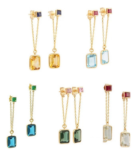 Aretes De Plata 925 Oro 18k Verde Zirconias Colgantes