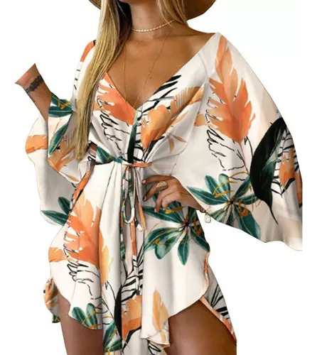 Minivestido De Playa Hawaiano Con Estampado Floral Irregular