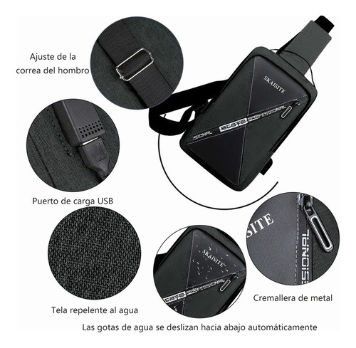 Bolso Pecho Hombre - Impermeable Bandoleras Cruzada, Bolso De Mano Antirrobo Para Hombre, Resistente Al Agua, Bandolera De Viaje, Con Cargador Usb