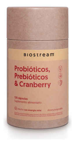 Probioticos, Prebioticos & Cranberry 120 Capsulas Biostream Sabor Sin sabor