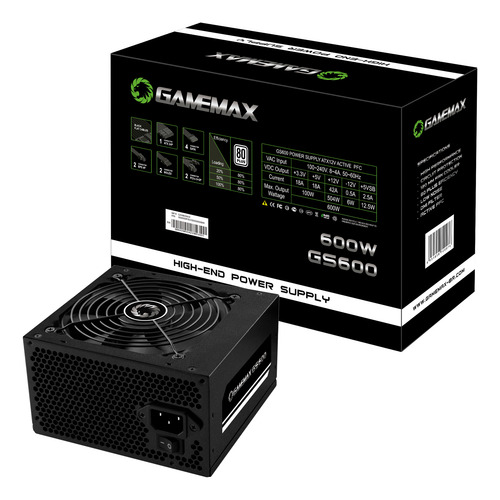 Fonte Gamemax Gs600 600w 80 Plus White Pfc Ativo Preta