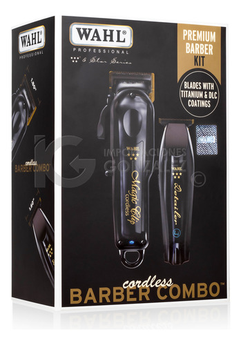 Máquinas sem fio pretas Wahl® Barber Combo Original com cortador de hologramas Magic Clip + Trimmer Detailer Li para barbearia