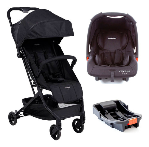 Carrinho Yupi Com Bebê Conforto Preto E Base Beta - Voyage